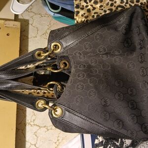 MICHAEL Michael Kors Black Shoulder Bag with Gold Handles